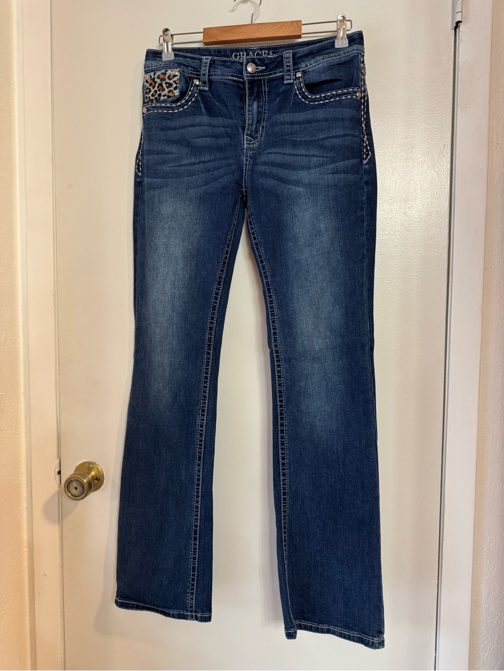 Grace in LA Women’s Dark Blue Jeans with Leopard Embroidery - Picture 3 of 6